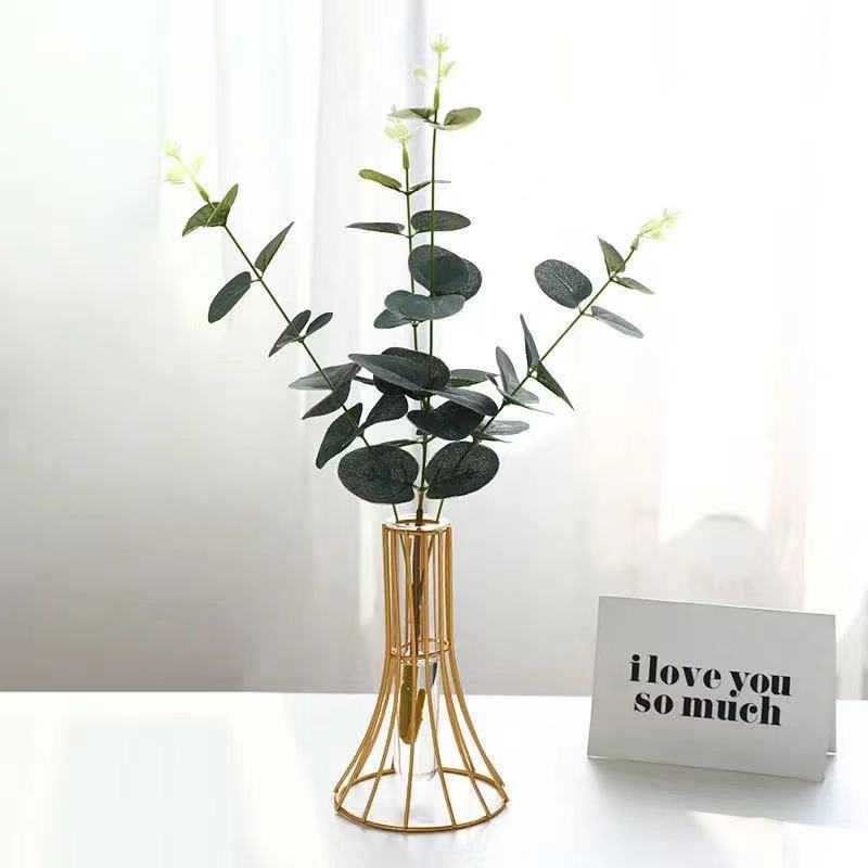 Nordic Creative Glass Flower Vase Living Room Room Decorative Items TV Stand Desktop Iron Wire Dried Flower Hydroponic Ornament