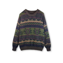 K 27808 Jacquard Color Block Crew Neck Sweater �ỨײɫԲ��