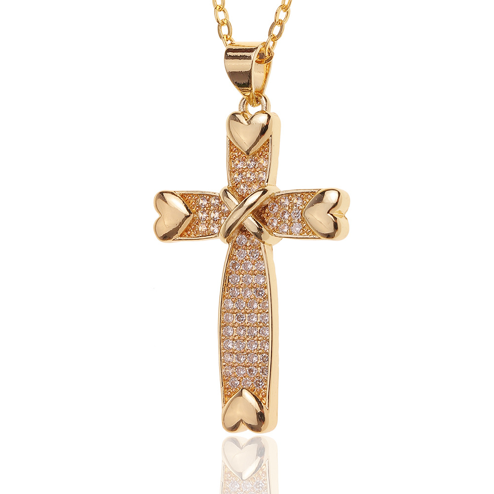 Nouveau Pendentif Croix En Forme De Coeur En Cuivre Micro-incrusté Collier De Chandail Chaîne En Gros display picture 5