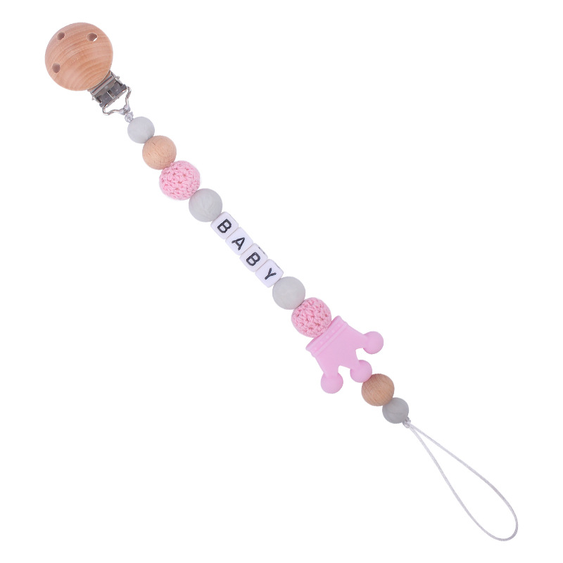 Bebé DIY creativo de dibujos animados corona de silicona calmante cadena juguete bebé nombre mordedor cadena de chupete cadena anti-caída