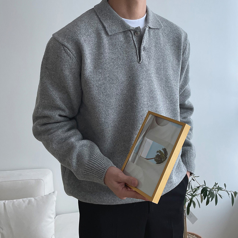 Autumn Polo Lapel Pure Color Knitwear Men's Versatile Casual Korean Style Loose Pullover Knitwear Hong Kong Style Knitwear Autumn Polo Lapel Pure Color Knitwear Men's Versatile Casual Korean Style Loose Pullover Knitwear Hong Kong Style Knitwear