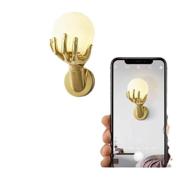 Sala de estar red roja lámpara de cabeza nórdica moderna lámpara de cama de brazo dorado personalidad cama de lámpara de pared hotel