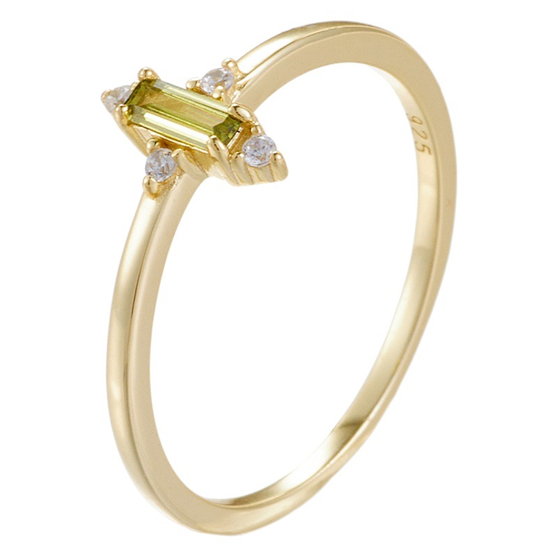 S925 plata esterlina cuadrado verde oliva circón anillo femenino europeo y americano transfronterizo Venta caliente simple todo fósforo luz anillo de lujo pulsera