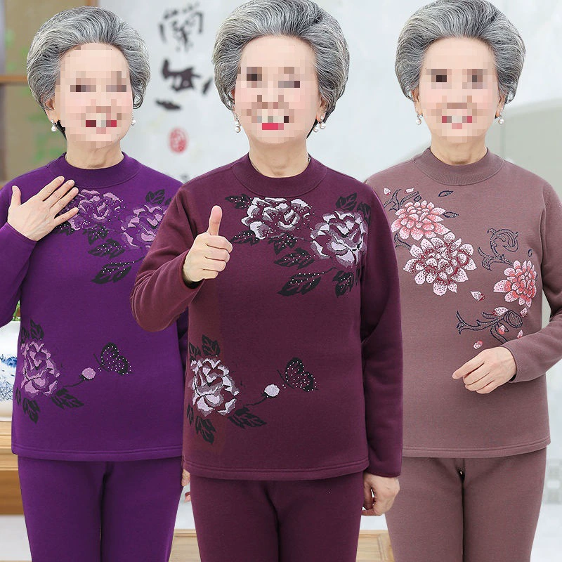 Пожилые люди термобелье женское бархатное утолщение набор пожилой бабушка большой размер осенняя одежда осенние брюки мама зима