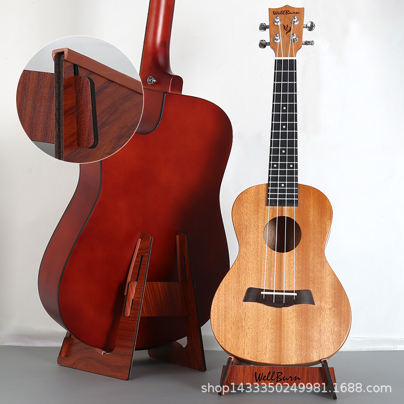 Venta al por mayor de madera maciza de guitarra soporte de suelo bajo soporte de violín ukelele soporte desmontable en forma de L