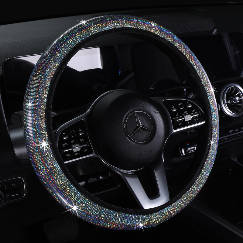 Cubierta del volante del coche de bronceado colorido transfronterizo sin anillo interior Banda elástica Cubierta de cambio Cubierta del freno de mano Cubierta del mango de estrella de diamantes calientes