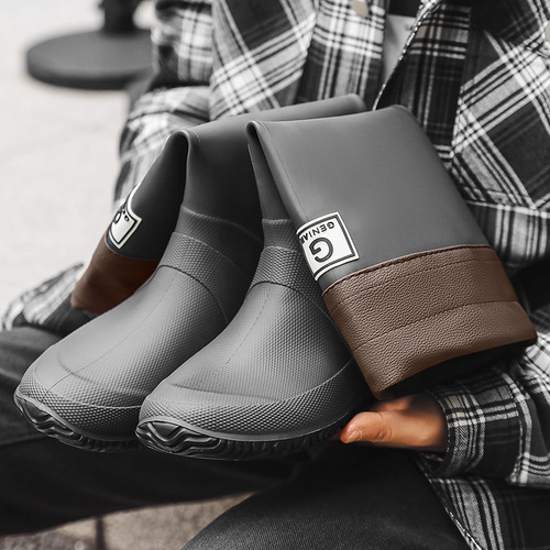 Adult couple men and women long-barked wild bird association foldable rain boots, waterproof and non-slip rain shoes, water shoes