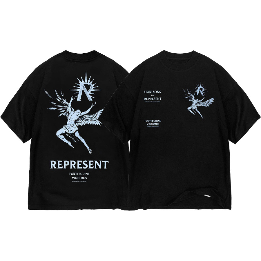 Marca de moda transfronteriza REPRESENT sol ala dios personaje lema logo hombre suelto casual camiseta de manga corta