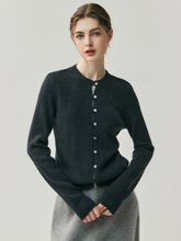 双层小山羊绒开衫女轻奢加厚外套2025秋冬新款圆领针织毛衣灰