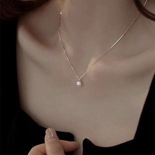 One Bead Pendant Natural Freshwater Pearl Necklace Women's French Style Light Luxury High-end 925 Silver Clavicle Chain Necklace Chain
