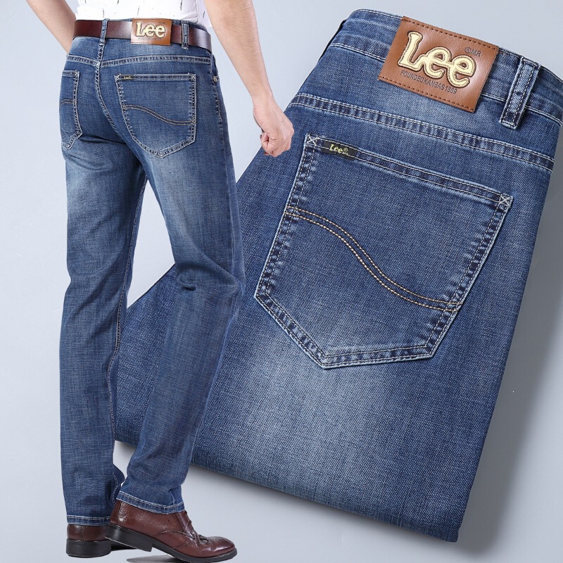 Cross-Border Lee Dex Men's Straight-Leg Loose Elastic Business Casual Autumn and Winter Thick Denim Jeans
