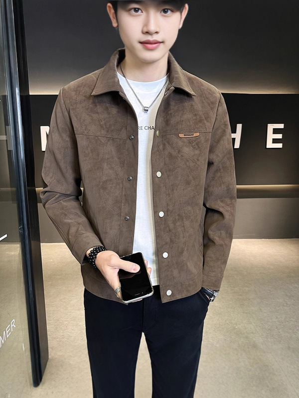 春秋季夹克男2025新款痞帅潮牌高级感翻领麂皮春装上衣服男士外套|undefined