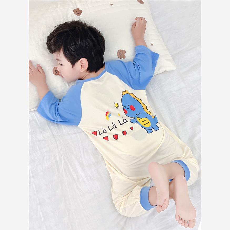 Boys' One-Piece Pajamas Spring and Summer Onesies Kidsren's Short-Sleeved Modal Cartoon Sleeping Bags Boys' Baby Home Clothes Spring