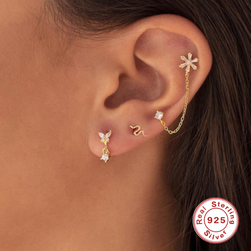 2g Weight Zircon Inlay Material Ear Studs Classification 1 Piece 925 Sterling Silver Zircon Solid Color Ear Studs