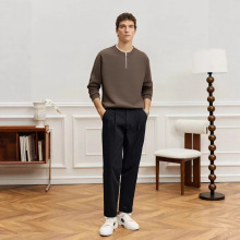 秋季新款轻奢高端半拉链polo衫男休闲纯色圆领长袖男装秋冬款上衣