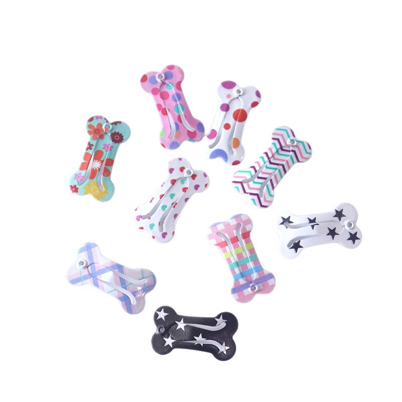 2cm 미니 애완동물 BB 클립, 컬러풀한 작은 사각형 머리핀, 캔디 컬러, 테디, 요크셔 테리어 애완동물 액세서리, 뼈 무늬