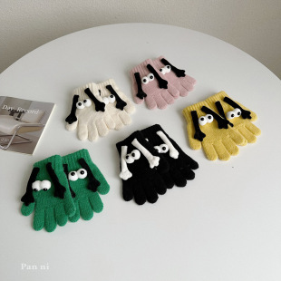 Children's winter cute cartoon five finger gloves baby candy color gloves warm knitted jelly bean finger gloves