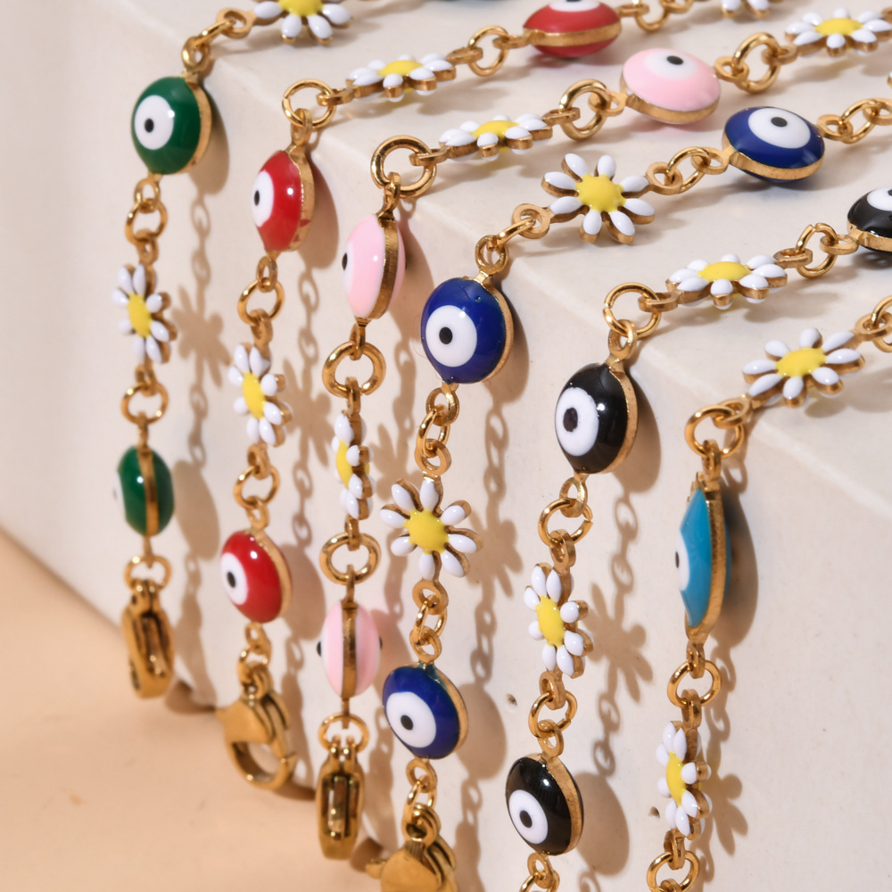 13g Weight Bracelets Classification 1 Piece Quantity Daily Occasion Stainless Steel Material Devil'S Eye, Flower Pattern Women's Gender Enamel Design Cute Style Cute Devil's Eye Flower Stainless Steel Enamel Bracelets 11