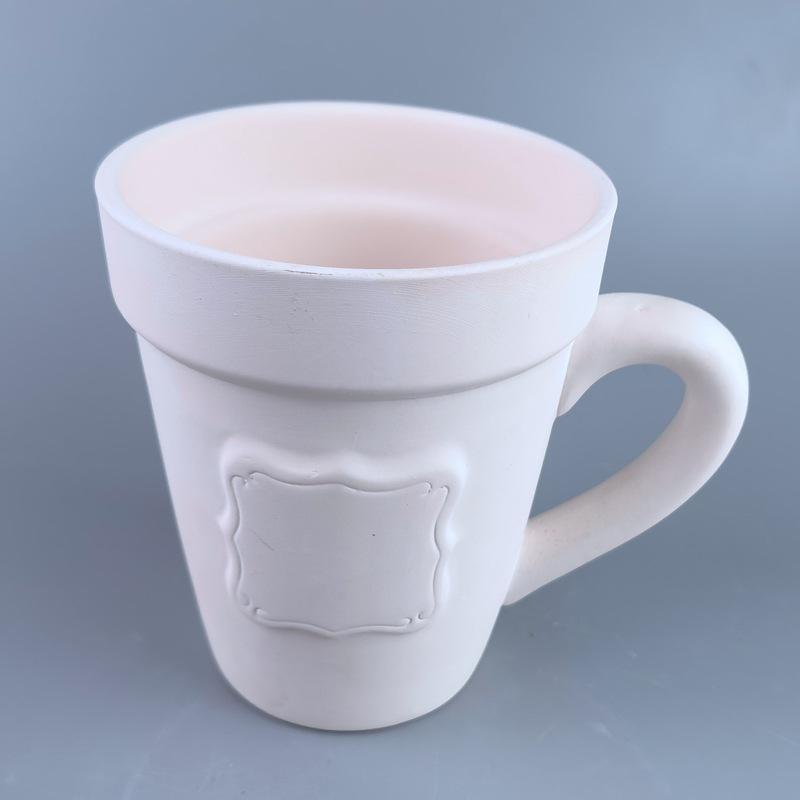 Taza en blanco con mango Taza de menú DIY esmaltada taza hexagonal de color alto barro blanco taza de barro blanco taza de barro recto