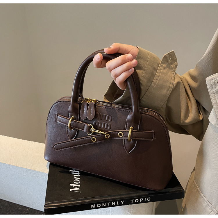 Handbag High-end Boston Handbag Retro Commuter Briefcase Niche Design Portable Crossbody Bag Women