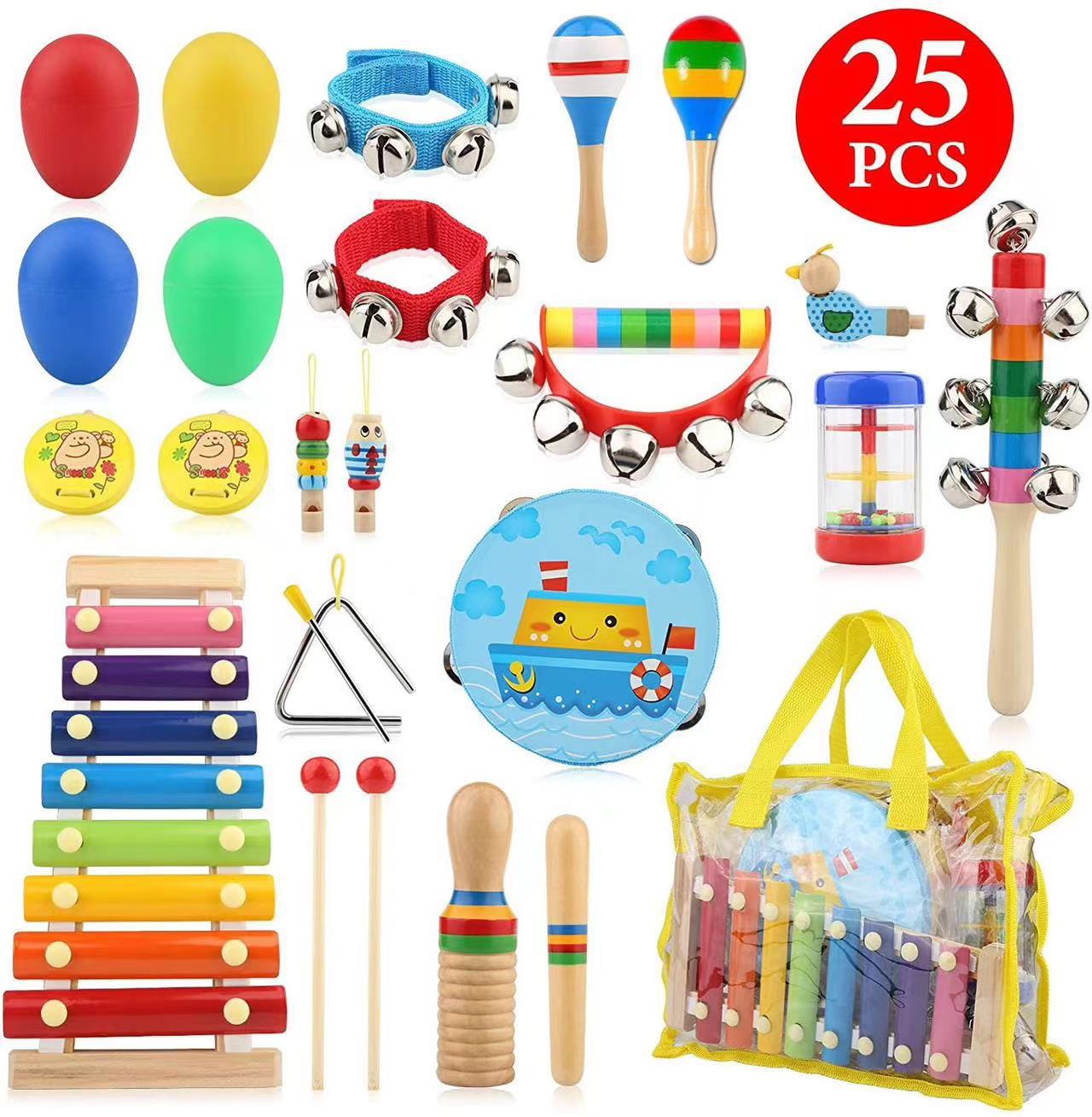 Set de Instrumentos de Percusión Orff de Madera, Educativo, Estimulación Sensorial, para Bebés y Jardín de Infantes