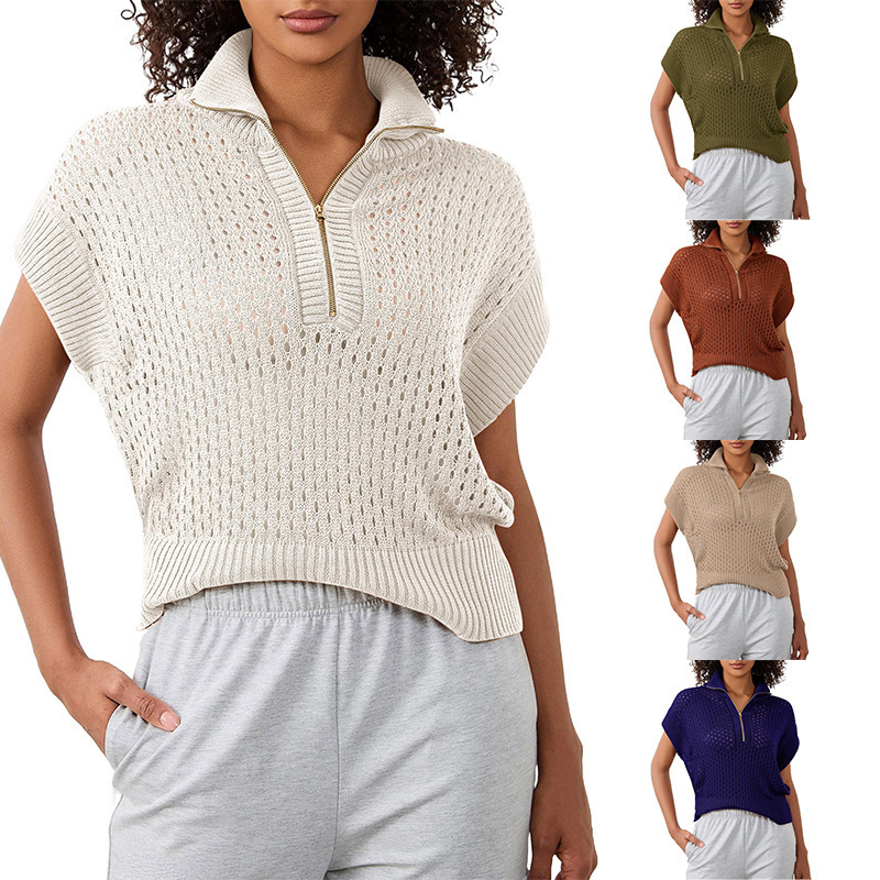 2025 Amazon Summer Oversized Open-Front Zipper Lapel Pullover Knit Sweater for Women