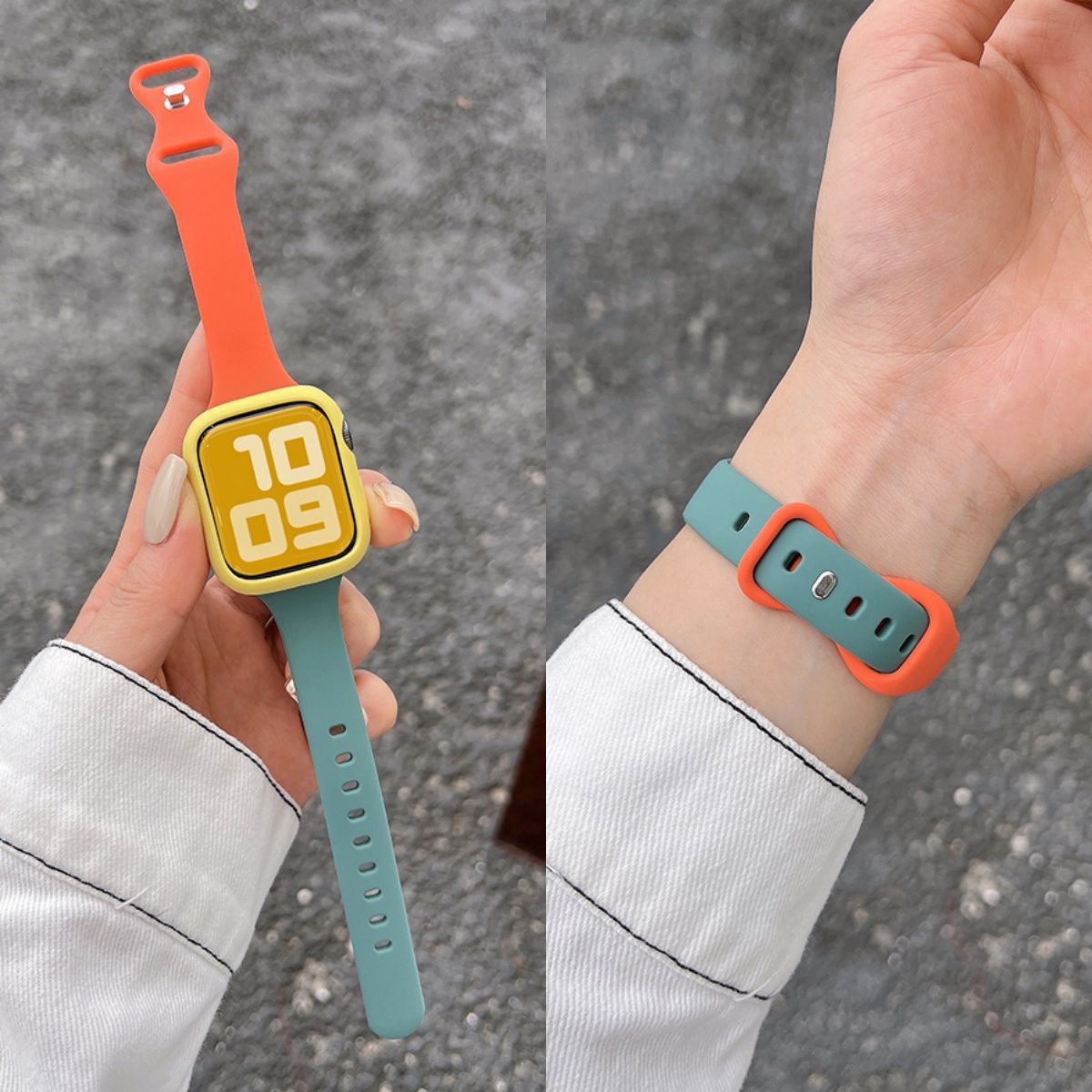 Suitable for Apple Apple S10 Watch Iwatchs9Ultra8 Generation 765431 Strap Contrasting Color Sports Silicone Women