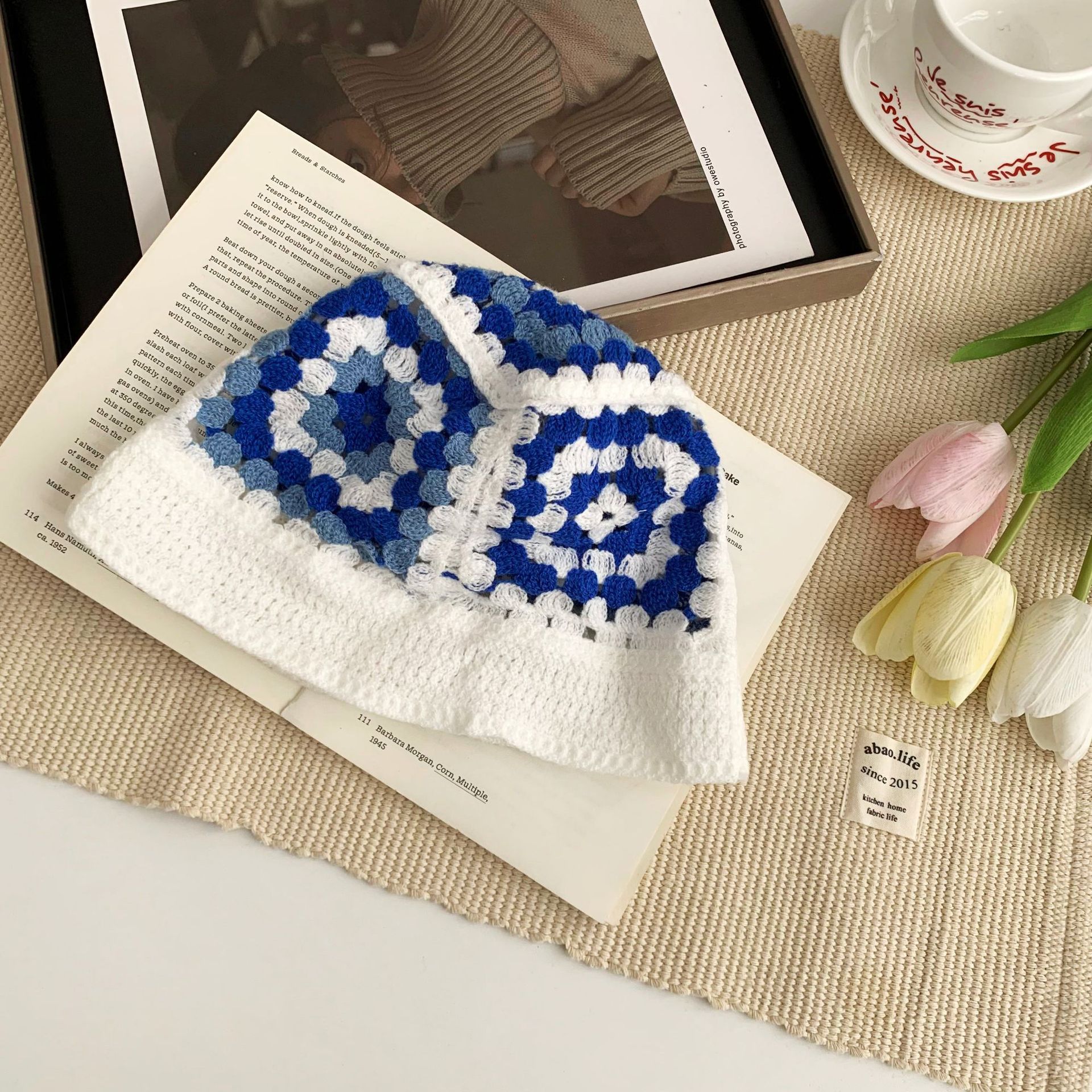 Sombrero de cabeza grande Sombrero de pescador de arte japonés Sombrero plegable de cúpula de flores de punto a juego de color para mujer Sombra de protección solar