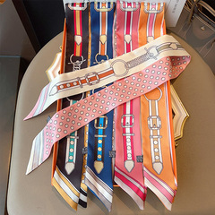 Small silk scarf with belt pattern chain print fringe bow tie faux silk tie Instagram French hair tie wrist scarf wholesale