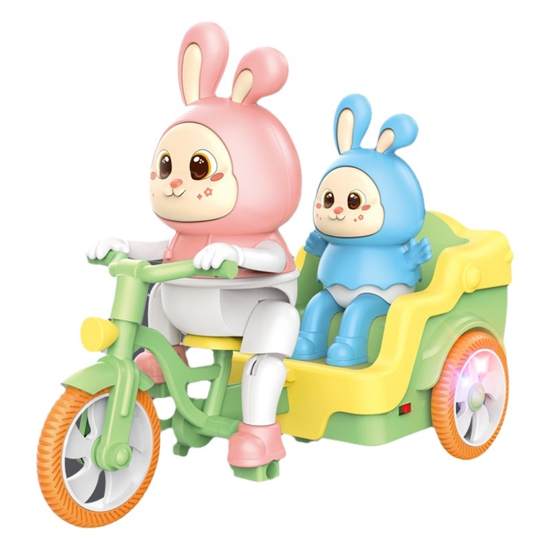 Popular en línea popular de dibujos animados lindo conejo triciclo eléctrico bicicleta colorida luz música niños regalo juguete