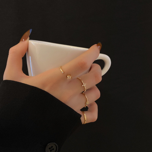 Ins trendy Internet celebrity same style set of four-piece ring women's zircon fashion simple personality temperament index finger ring wholesale