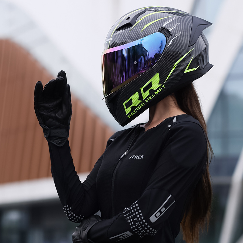 Cascos de motocicleta para hombres y mujeres, motocicleta retrógrado pedaleos de crucero de simulación de cuatro estaciones 3C personalidad anti-nebra casco completo