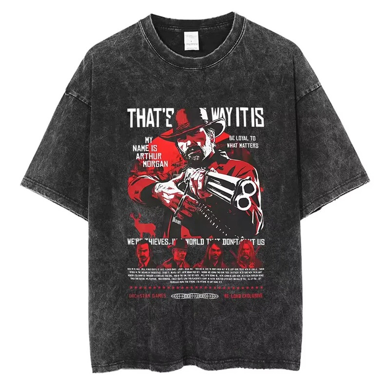 Vintage Short-Sleeve Shirt for Women, Retro Gothic Style, 90S Red Dead Redemption 2 Shirt