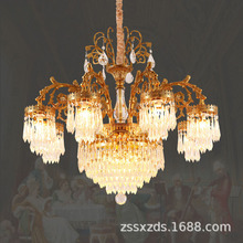 法式复古全铜水晶吊灯欧式别墅复式楼挑高大客厅餐厅高档豪华灯饰