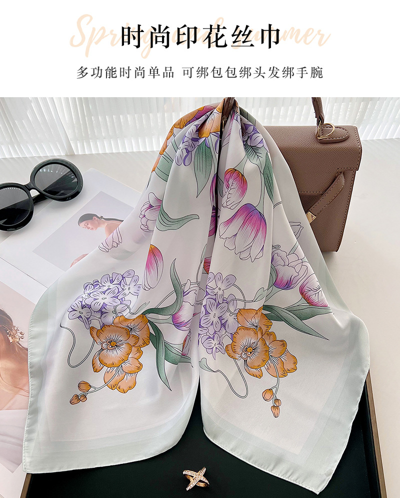 中国风轻熟优雅印花丝巾女春秋新款仿真丝百搭花卉方巾送长辈礼物-阿里巴巴