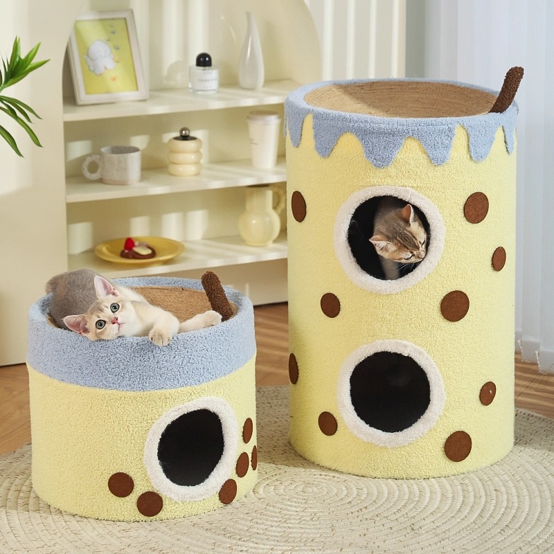 Nido de gato invierno cálido doble capa gato bebé durmiendo cama del gato de la casa de seguridad de cuatro estaciones de silo cerrado Universal