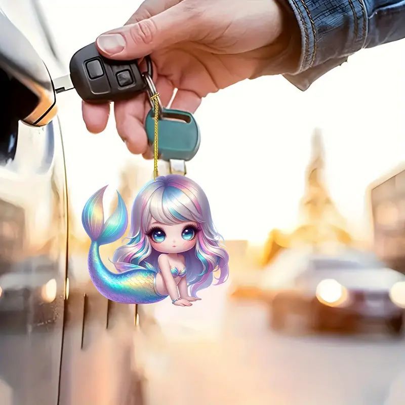 Transfronterizo nueva sirena acrílica plana verde fresca chica dibujos animados colgante de automóvil