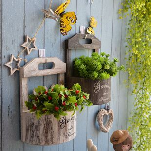 Vintage Wall Hanging Flower Pot Flower Basket Hanging Wall Ornaments Creative Hanging Wall Hanging Hand-made Rattan Woven Decoration Rattan Frame Basin