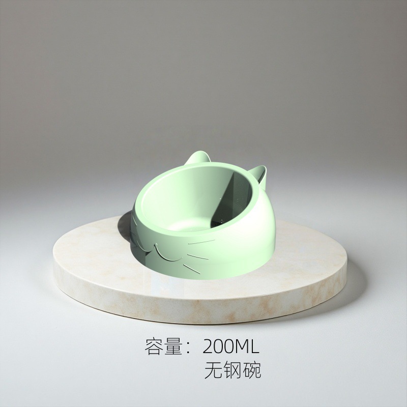 Celebridad de Internet de acero inoxidable gato tazón perro tazón doble tazón protección cervical gato tazón boca oblicua caliente comida para mascotas tazón gato suministros