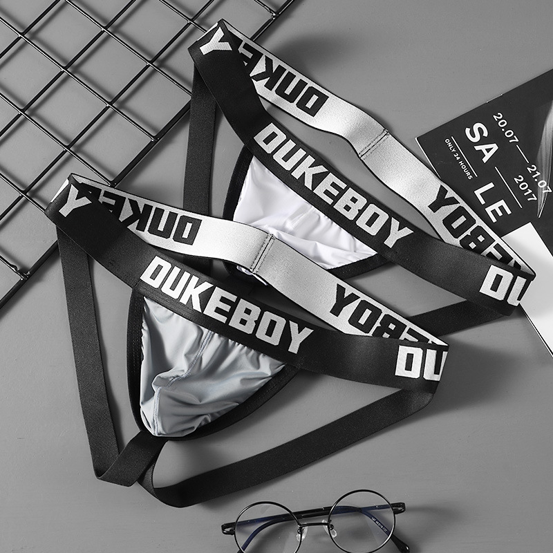 Amazon Foreign Trade Cross-Border Thong Double Thong Ice Silk Sexy Butt-Revealing T-Pants Sexy Bikini Underwear for Men