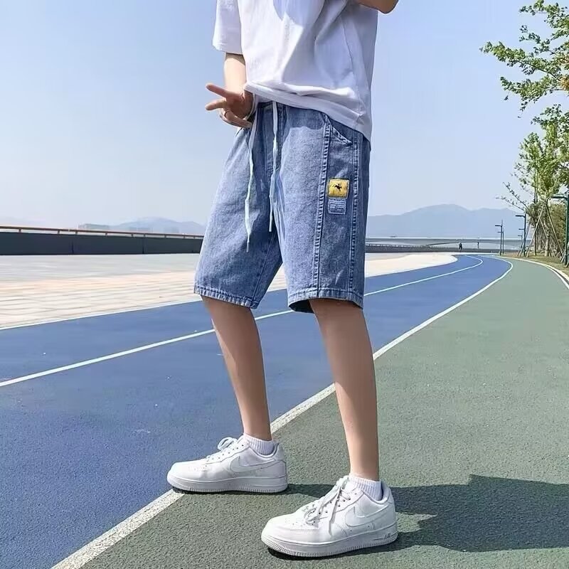 2024 pantalones cortos de mezclilla de verano para hombres de estilo fino de verano pantalones cortos casuales coreanos rectos sueltos