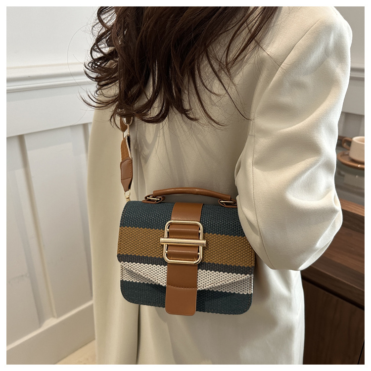337g Weight Polyester Lining Material Sewing Thread Fashion Element Magnetic Buckle, Flip Cover Closure Type Top Handle, Sling Strap Strap Type Crossbody Bag Bags Type Casual, Daily, Shopping Occasion Pu Leather Material Stripe Pattern All Seasons Season Women's Gender Classic Style Style Square Shape Women's Pu Leather Stripe Classic Style Sewing Thread Square Magnetic Buckle Flip Cover Crossbody Bag 8
