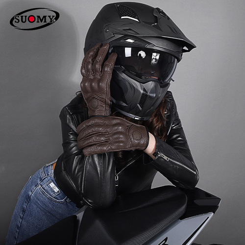 Motorcycle riding genuine leather anti-fall gloves summer touch screen sheepskin retro motorcycle rider equipment breathable for all seasons