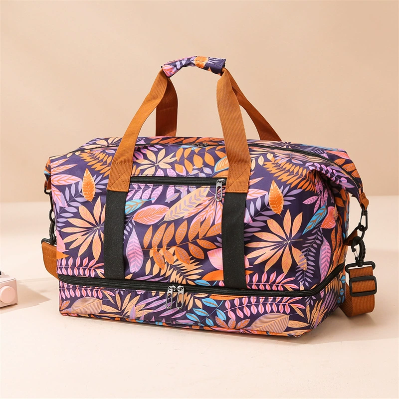 Печатный кленовый лист дорожная сумка, сухое и влажное разделение, удобная для коротких поездок, фитнес-сумка для хранения с обувным складом, сумка для йоги