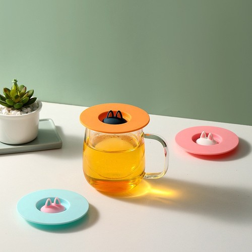 Leakproof round universal mug lid wholesale creative cartoon cat ears food grade silicone cup lid dustproof
