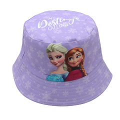 跨境新款兒童帽子冰雪公主卡通印花漁夫帽動漫周邊男女童遮陽盆帽