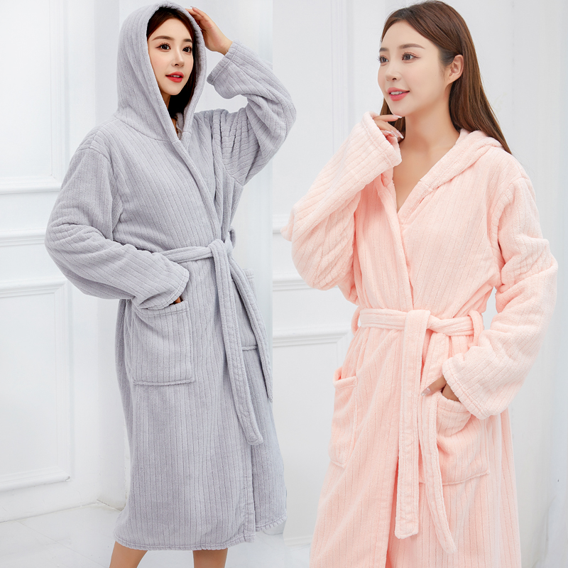 (2개) DX7L 후드 목욕 가운 여성의 가을과 겨울 새로운 물 흡수성 빠른 건조 목욕 타월 나이트 가운 여성의 겨울 남성용 잠옷을 입고