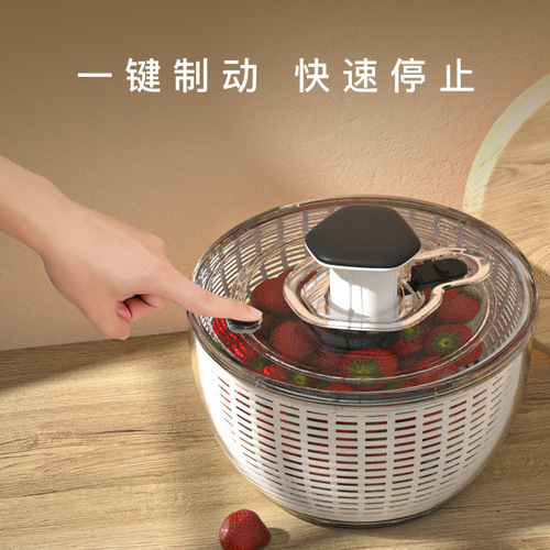 Press-type vegetable dehydrator, household salad spinner, manual fruit and vegetable drain basket, transparent dehydrator