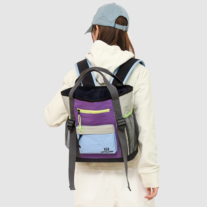 简约百搭跨境女高颜值学院风休闲背包潮流外贸拼色通勤双肩包书包