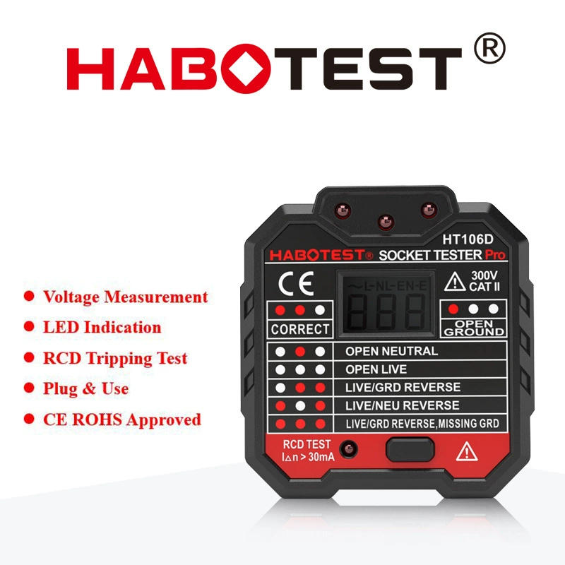 Huabo HT106D тестер розеток электроскопа детектор полярности питания детектор фазы детектор розеток